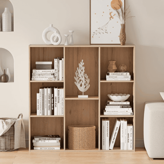 Anhdah 8 Cube Storage Organizer, Cube Bookcase Closed Back Panel Bedroom, Living Room, Home Office, Closet Bookshelves White Oak