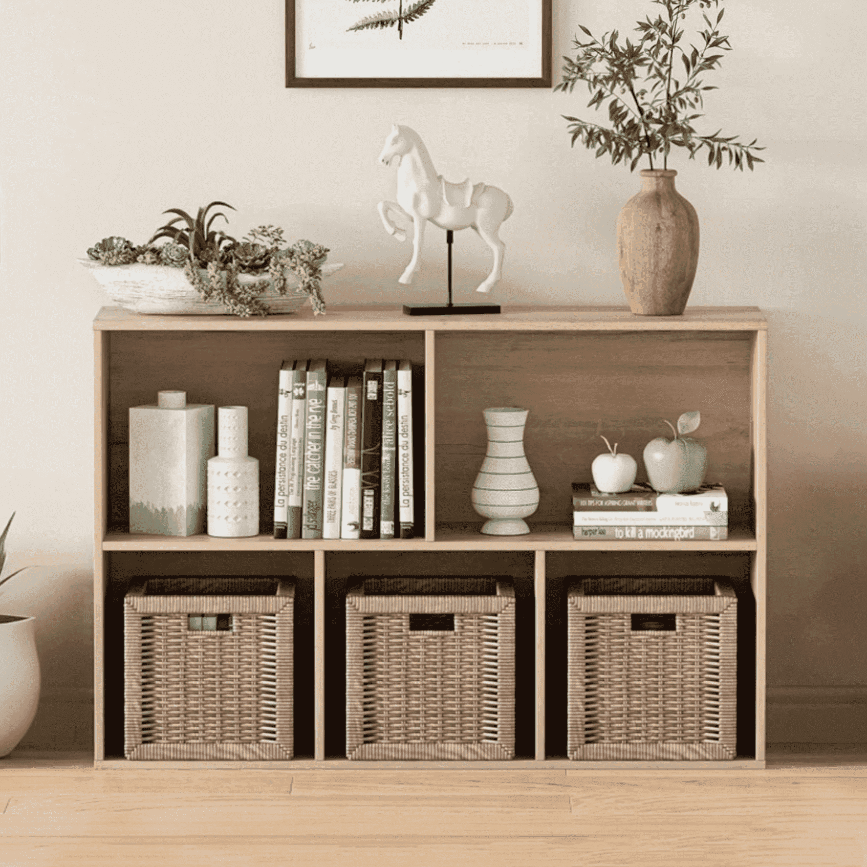 Anhdah 5 Cube Storage Organizer, Cube Bookcase Closed Back Panel Bedroom, Living Room, Home Office, Closet Bookshelves White Oak