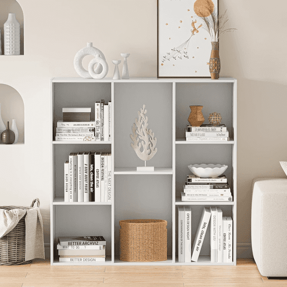 Anhdah 8 Cube Storage Organizer, Cube Bookcase Closed Back Panel Bedroom, Living Room, Home Office, Closet Bookshelves White Oak