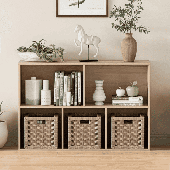 ANHDAH 5-Cube Storage Organizer & Bookcases, Closed Back Display Shelves for Living Room, Bedroom, Home Office, White Oak