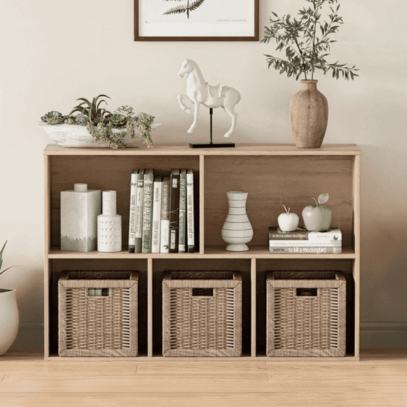 ANHDAH 5-Cube Storage Organizer & Bookcases, Closed Back Display Shelves for Living Room, Bedroom, Home Office, White Oak