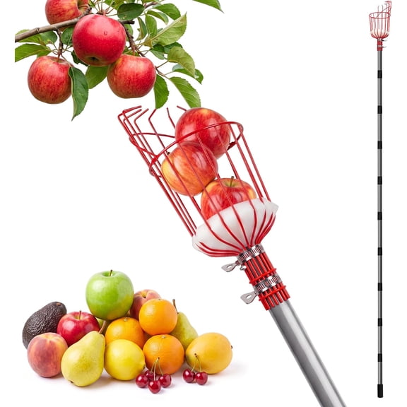 ANHXN 13FT Fruit Picker Tool, 35-158" Adjustable Pole with Basket, Fruit Grabber with Protective Foam Pad for Apple Cherry Lemon Pear Peach Picking