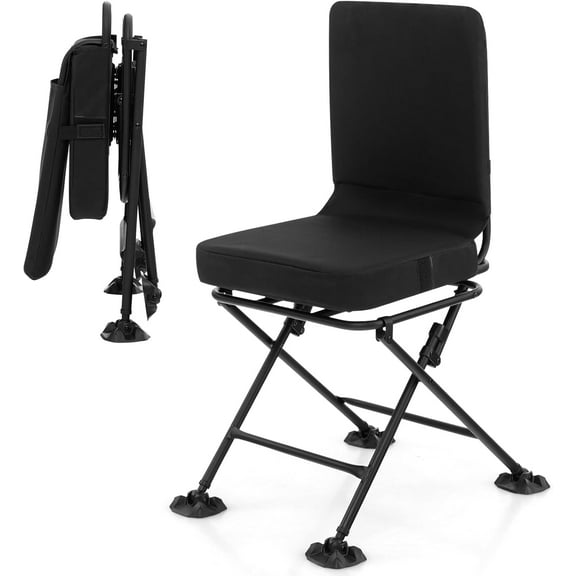 ANHXN 360 Degree Swivel Hunting Chair With Padded Cushion, Adjustable Foot Pads, Camouflage Portable Folding Blind Chair for Fishing, Camping