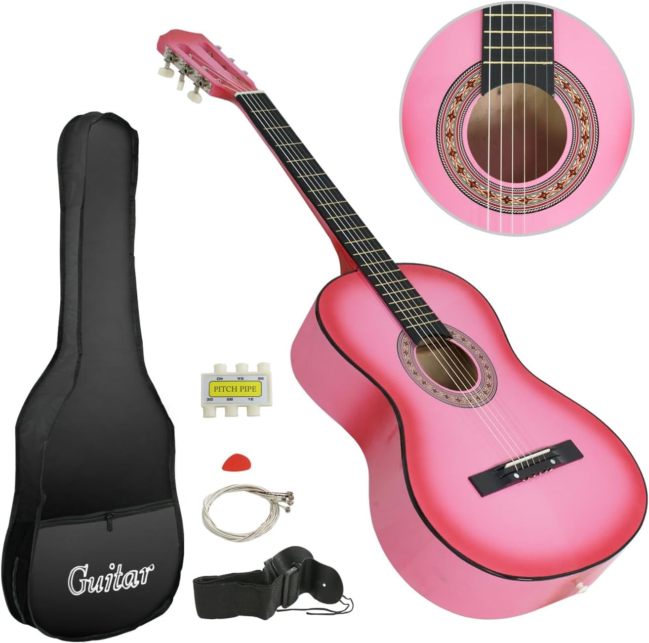 ANHXN  Acoustic Guitar w/Gig Bag Strap Pitch Pipe Extra Strings Set Pick for Kids Beginners Starter Youths Students Right-handed