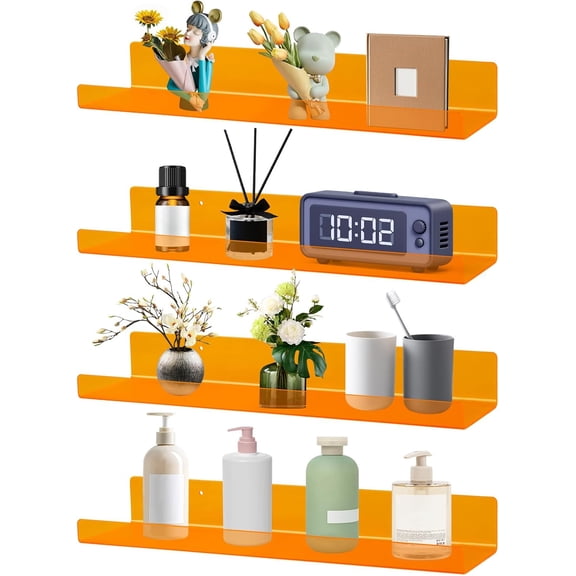 ANHXN Acrylic Shelves for Wall, Clear Acrylic Floating Shelves for Bathroom Bedroom, Invisible Bookshelf Wall Ledge Storage Shelf Books Perfume Toys Action Figure Display Shelves