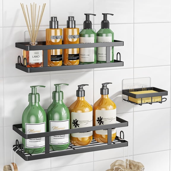 ANHXN Adhesive Shower Caddy,Shower Shelves with Soap Holder,No Drilling Bathroom Organizer and Storage