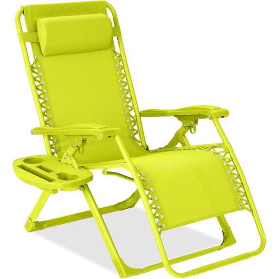 ANHXN Adjustable Zero Gravity Chair, Monochromatic Color Folding Patio Recliner w/Side Tray, Headrest