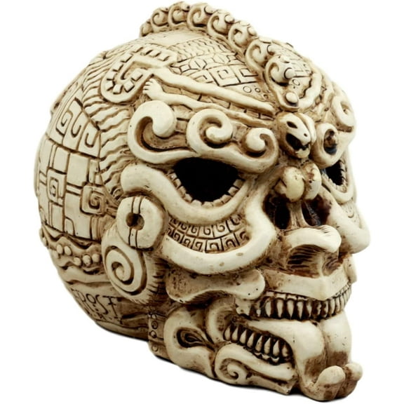 ANHXN Aztec Quetzalcoatl Snake Cranium Skull Statue Halloween Skeleton Head Figurine