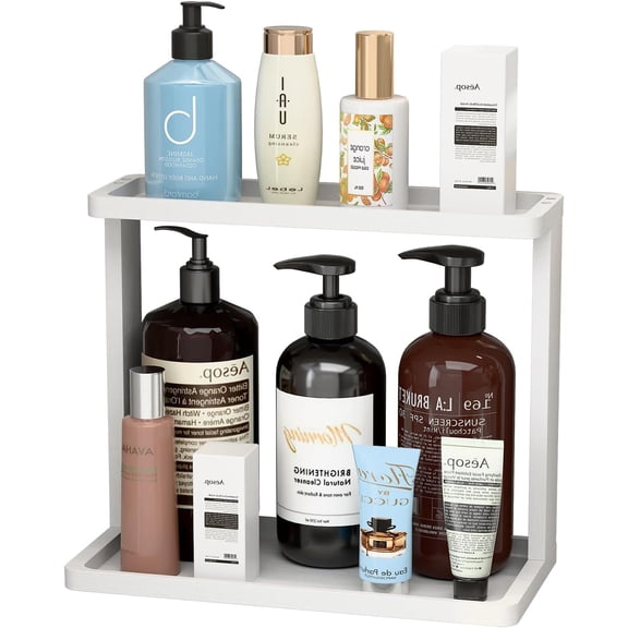 ANHXN Bathroom Organizer Countertop – Small Vanity Storage Shelf for Makeup, Perfume, Skincare – Natural Cosmetics Display Rack for Dresser, Sink, Kitchen