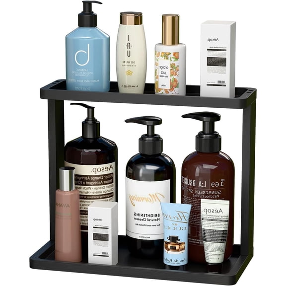 ANHXN Bathroom Organizer Countertop – Small Vanity Storage Shelf for Makeup, Perfume, Skincare – Natural Cosmetics Display Rack for Dresser, Sink, Kitchen