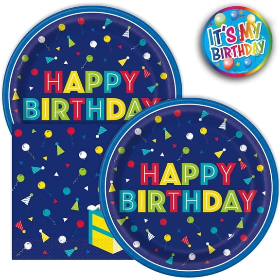 ANHXN Birthday Party Plates and Napkins Set ,Disposable Tableware – Plates and Napkins – All Ages Party