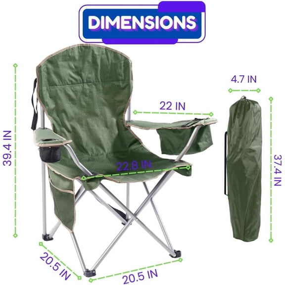 ANHXN Camping Chairs with Built-in Ice Cooler, Portable Chair, Storage Pocket, Cup Holder, and Carry Bag Perfect for Camping, Tailgating, Fishing, Beach, and Lawn