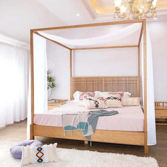 ANHXN Canopy Bed Scarf for King & California King Bed, Luxury Sheer Bed Canopy Scarf, Sheer Scarf Valance Canopy Bed Drapes, Four Post Bed Canopy Drapes, Canopy Bed Curtains