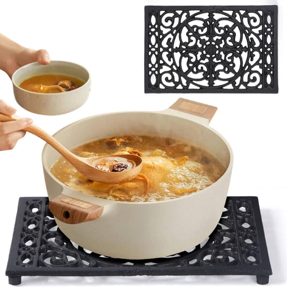ANHXN Cast Iron Trivet Set, Metal Trivets for Hot Dishes Pots Pans Decorative Kitchen Trivets, Heat-Resistant Trivet Mats for Quartz Countertops, Table Cooktop