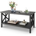 thumbnail image 1 of ANHXN Coffee Table for Living Room, Center Table with Round Corners, Storage Shelf, Farmhouse Style Small Coffee Table with Metal Frame,, 1 of 6