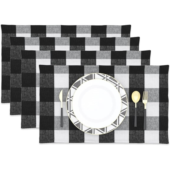 ANHXN Cotton Buffalo Check Round Placemat, Friendly Fabric Handcrafted Machine Washable Indoor & Outdoor Tablemat