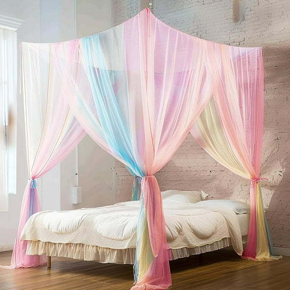 ANHXN Curtains Bed Canopy Mosquito Net for Bed Canopy Four Corner Post Elegant Mosquito Net Set, Stick Hook &Profession Rope for net, Screen Netting Canopy Curtains