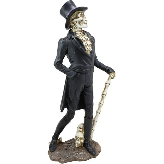 ANHXN Day of The Dead DOD Skeleton Lady Bride and Gentleman Groom Couple in Steampunk Black Wedding Attire Figurine Set As Fashion Divas Statues Ossuary Macabre Halloween Skeletons Decor