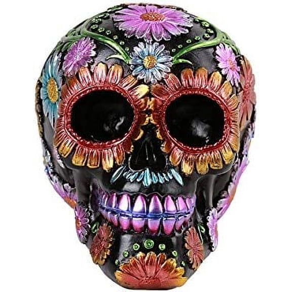ANHXN Day of The Dead Floral Skull Home Tabletop Decorative Resin Figurine