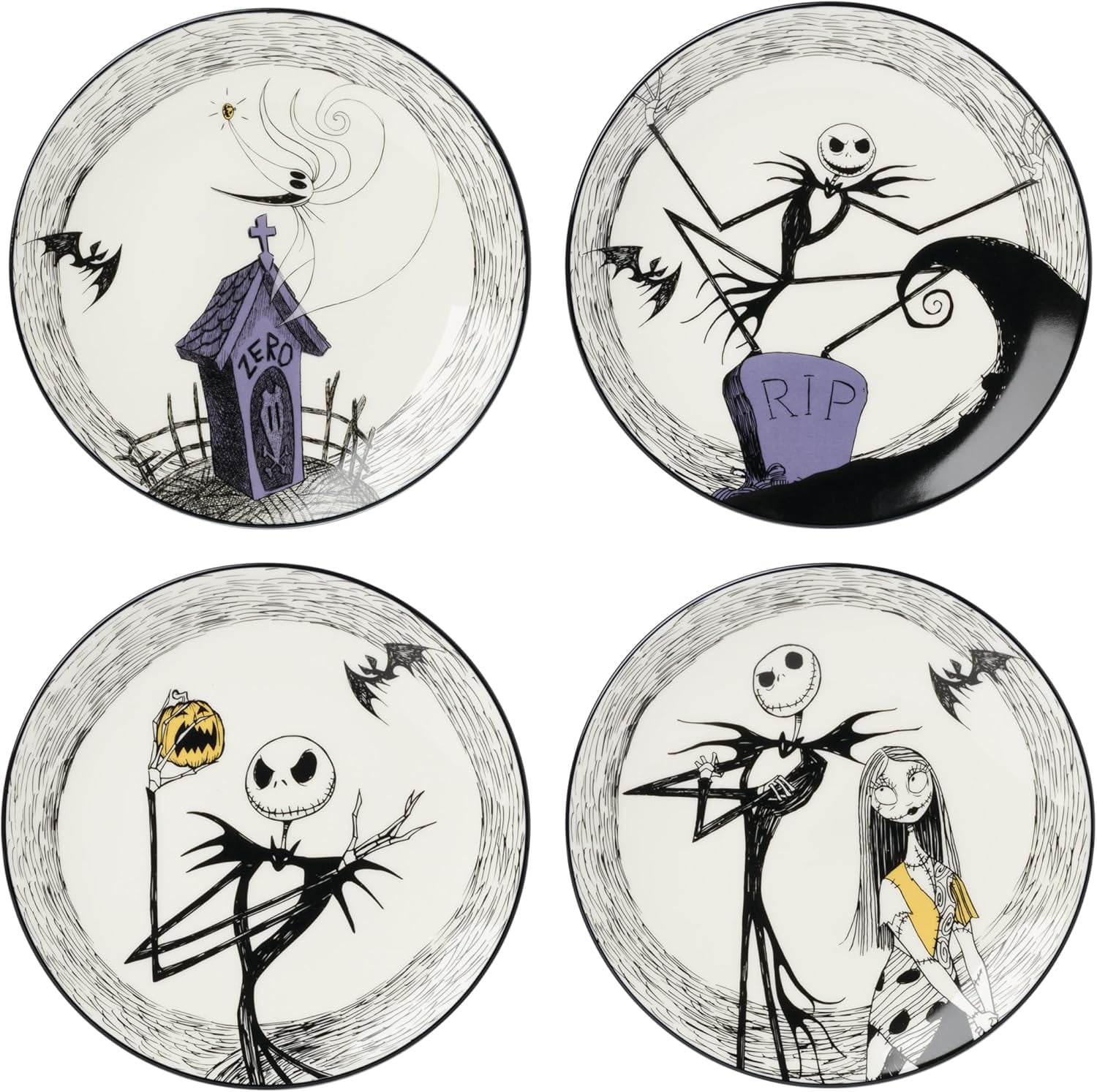 ANHXN Dinnerware Set, Nightmare Before Christmas Accent Plates , Jack Skellington, Halloween Decor Indoor, Porcelain, Dishwasher Safe, Microwave Safe, Halloween Dishes