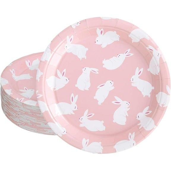 ANHXN  Easter Bunny Paper Plates Some Bunny Is One Birthday Plates Cartoon Rabbit Disposable Plate for Baby Shower Holiday Spring Party Tablware Supplies