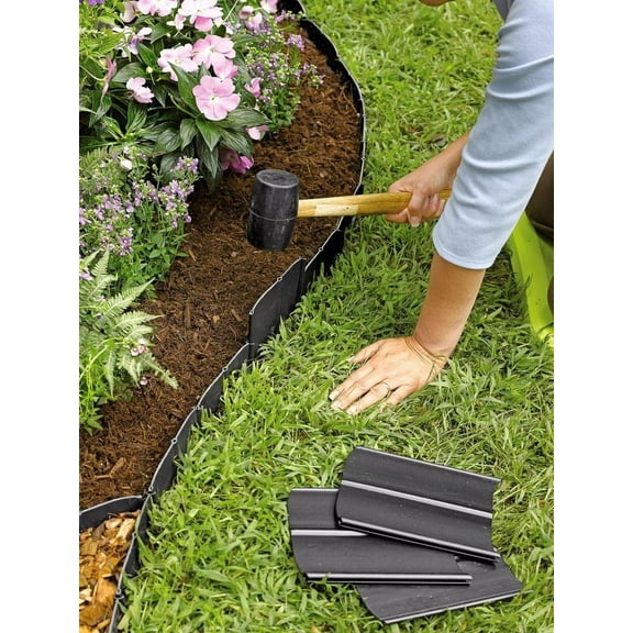 ANHXN Easy Pound-in Landscape Edging Kit | Outdoor Interlocking Garden Border | Made with Weatherproof Recycled Plastic