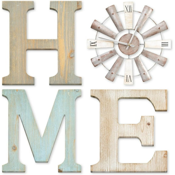 ANHXN Farmhouse Home Signs with Windmill Clock Wall Decor Rustic Home Letters Wall Art for Living Room Kitchen Entryway Dining Room Bedroom. Different colors to choose from