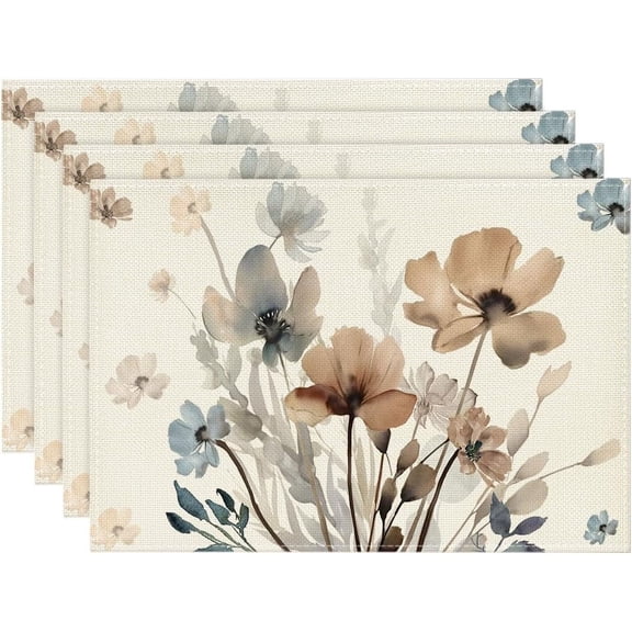 ANHXN Floral Leaves Placemats , Seasonal Summer Table Mats for Party Kitchen Dining Decoration