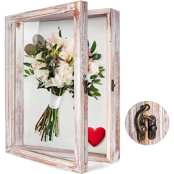 ANHXN Flowers Shadow Box Display Case Shadow Box Picture Frame with Glass Wedding Bouquet Memorabilia Medals Photos Memory Box