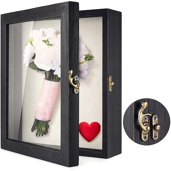 ANHXN Flowers Shadow Box Display Case Shadow Box Picture Frame with Glass Wedding Bouquet Memorabilia Medals Photos Memory Box