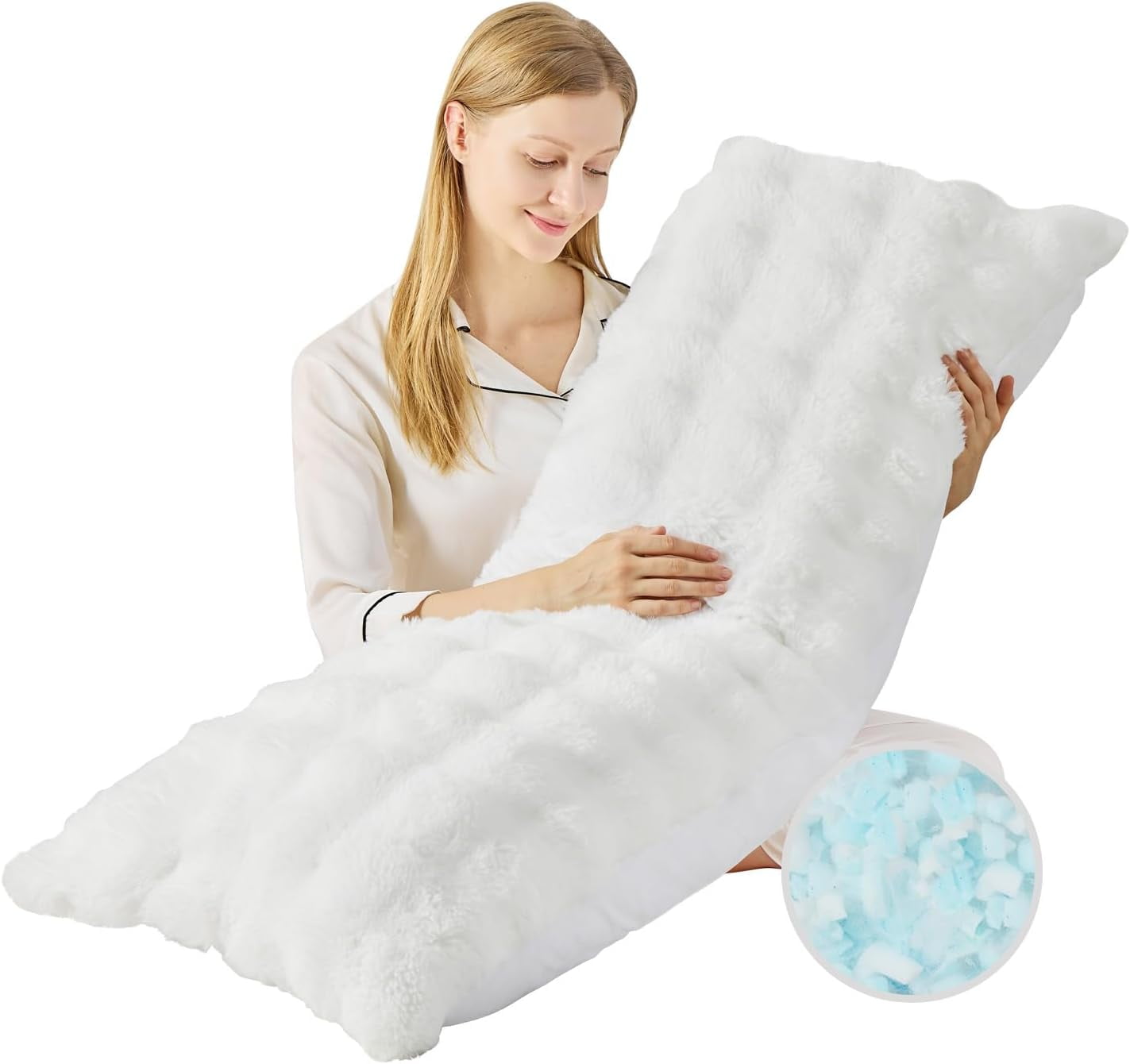 ANHXN Fluffy Adult Body Pillow - Sturdy body pillowcase, adjustable height, soft support for side lying, washable