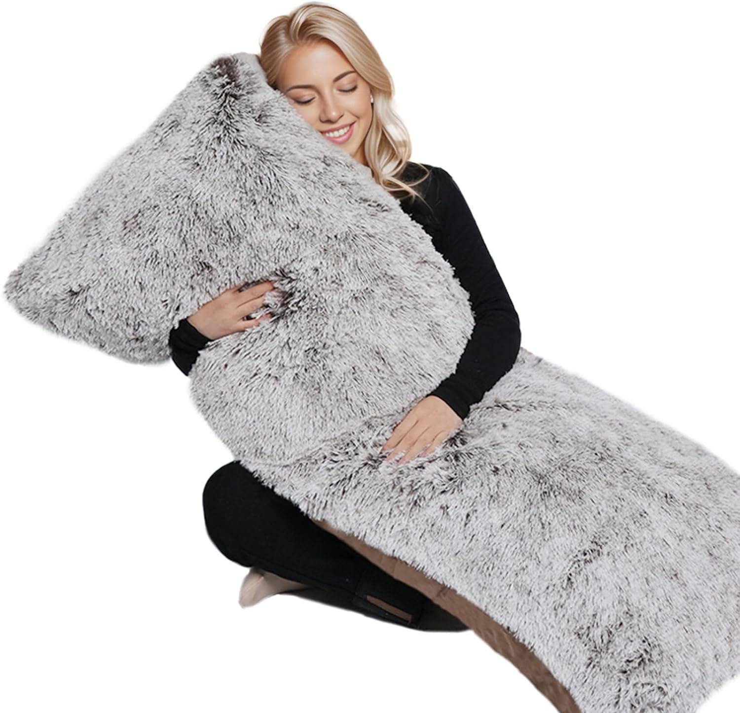 ANHXN Fluffy Body Pillow, Shaggy  Long Pillows , Cozy Hug Pillow for Sleeping, Room Decor & Gift, Adjustable Filling with Washable Cover