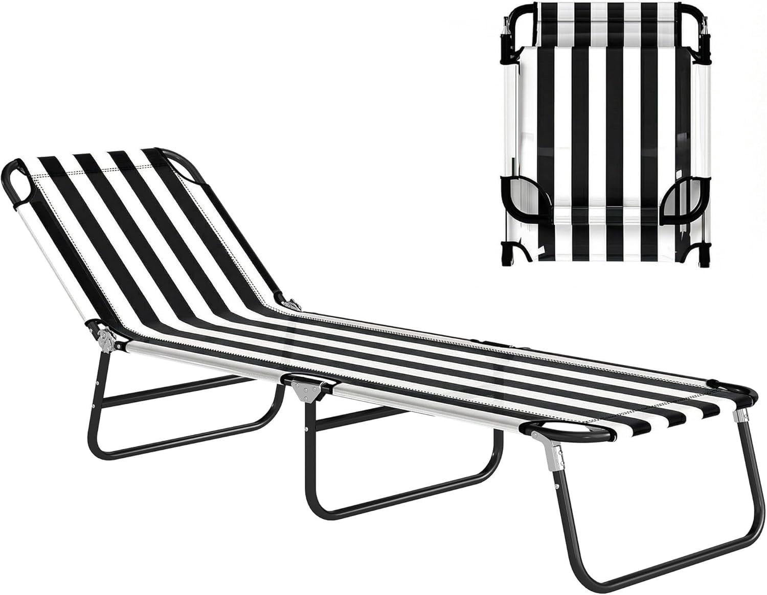 ANHXN Folding Chaise Lounge Chair with Adjustable Back Breathable Mesh