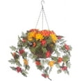 thumbnail image 1 of ANHXN Fully Assembled  Mum Hanging Basket, Multi,  Polyester/Plastic Flowers in Metal/Coco Fiber Liner Basket for Indoor/Outdoor Use, 1 of 2