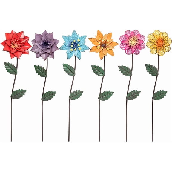 ANHXN Garden Decor for Outside, Flower Garden Stakes Outdoor Decor Metal Shaking Head Yard Art, Weather Proof Flower Stakes for Yard Porch Lawn Pathway Pot Decorations