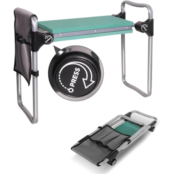 ANHXN Garden Kneeler and Seat with Smart Button-Press Design, Garden Stool with Soft EVA Kneeling Pad and Tool Bag,