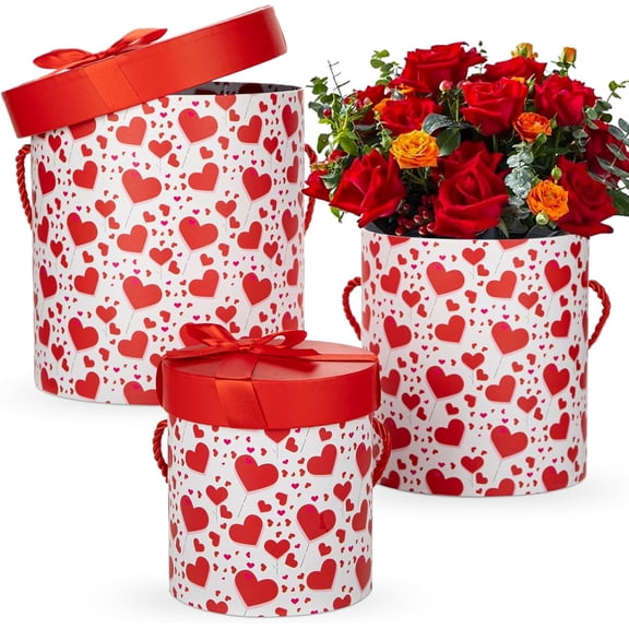 ANHXN Gift Box with Lids Set of 3 Round Nesting Gift Boxes Cylinder for Presents 3 Assorted Sizes Flowers Arrangements Box for Gift Giving Christmas Valentine Mom Gifts Present Wrapping