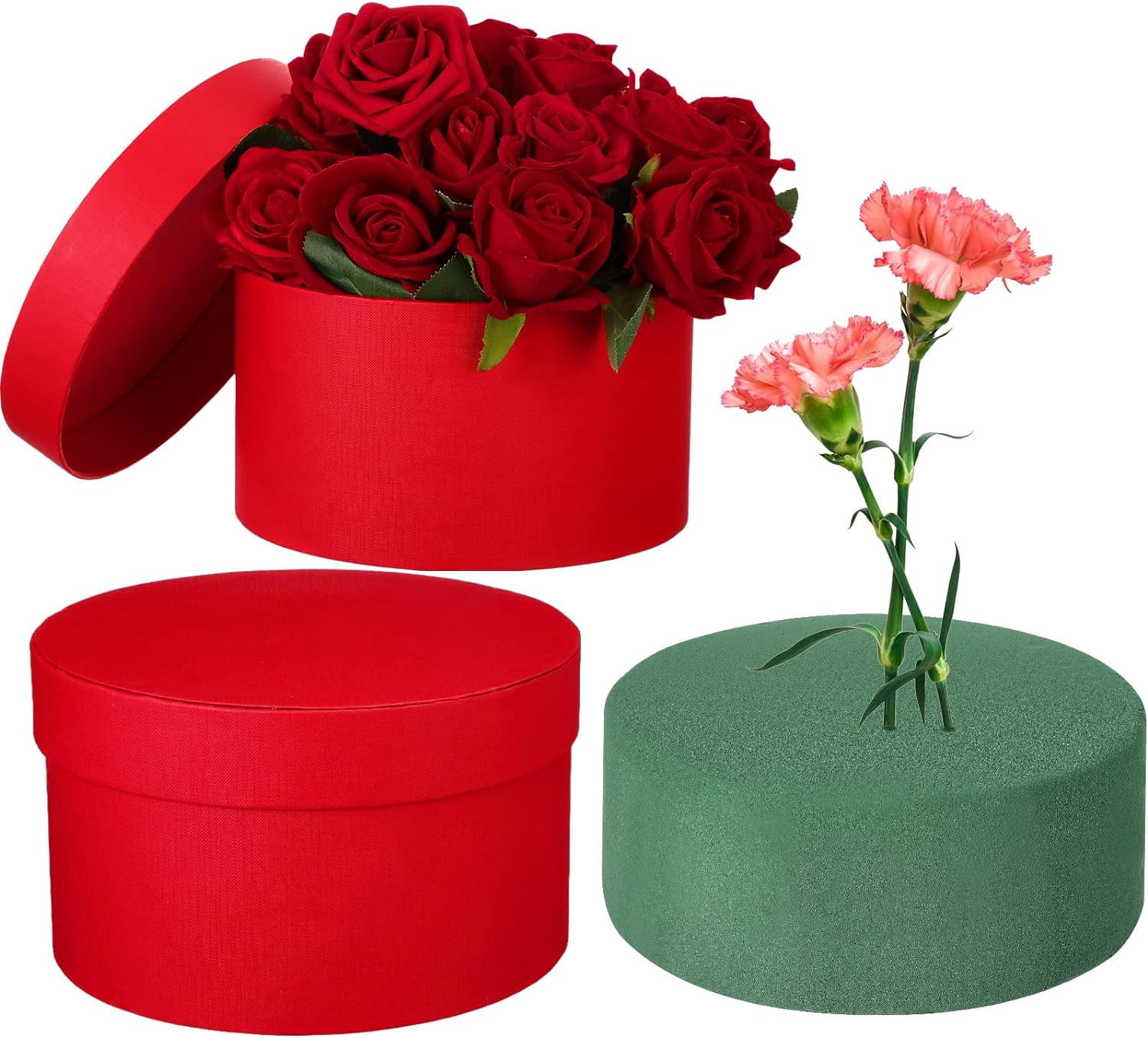 ANHXN Gift Boxes with Lids Floral Foam Set Round Boxes Flower Arrangements Supplies Round Floral Foam for Flowers for Mother's Day Bridesmaid Wedding(1 piece
）