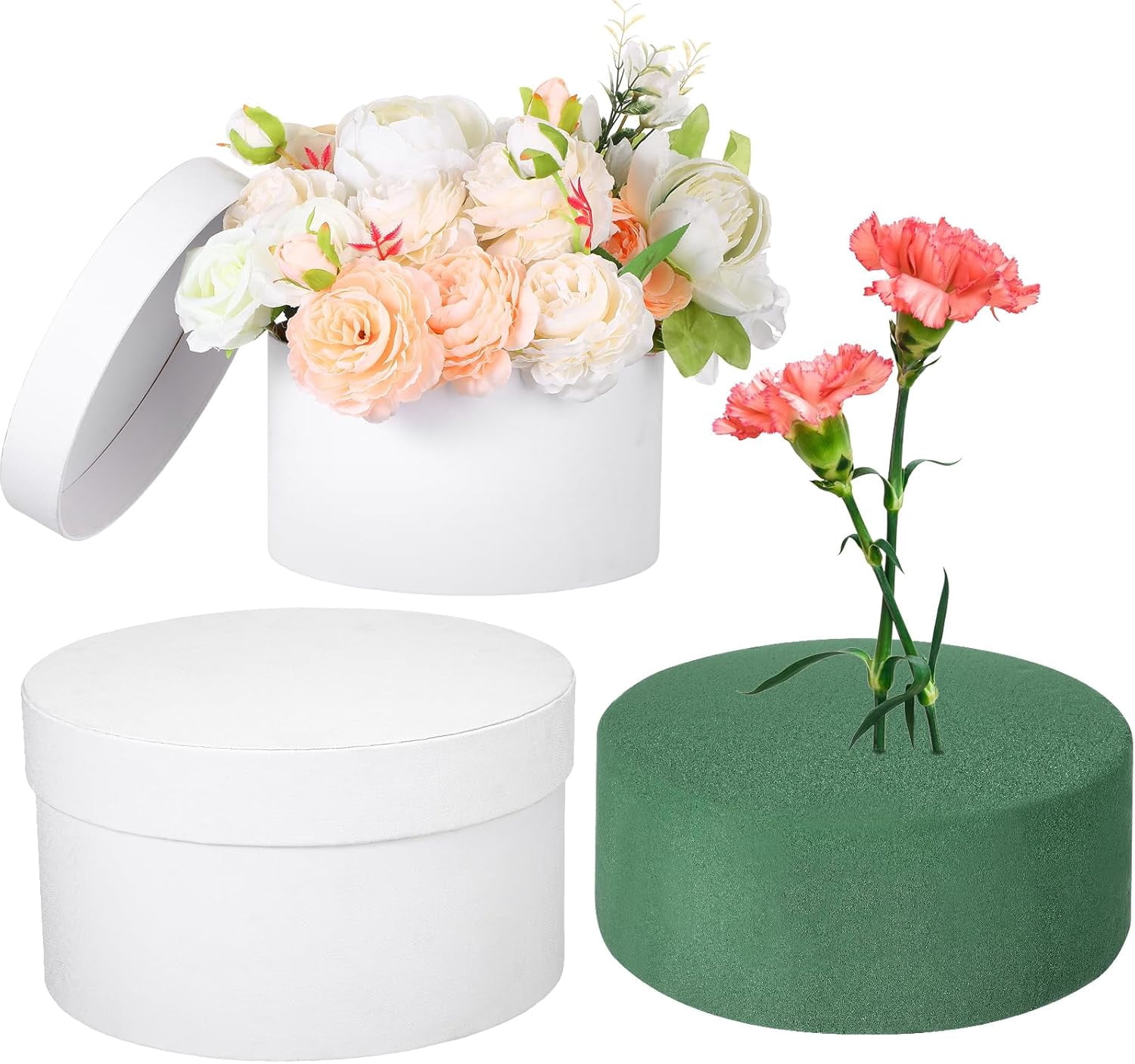 ANHXN Gift Boxes with Lids Floral Foam Set Round Boxes Flower Arrangements Supplies Round Floral Foam for Flowers for Mother's Day Bridesmaid Wedding(1 piece
）