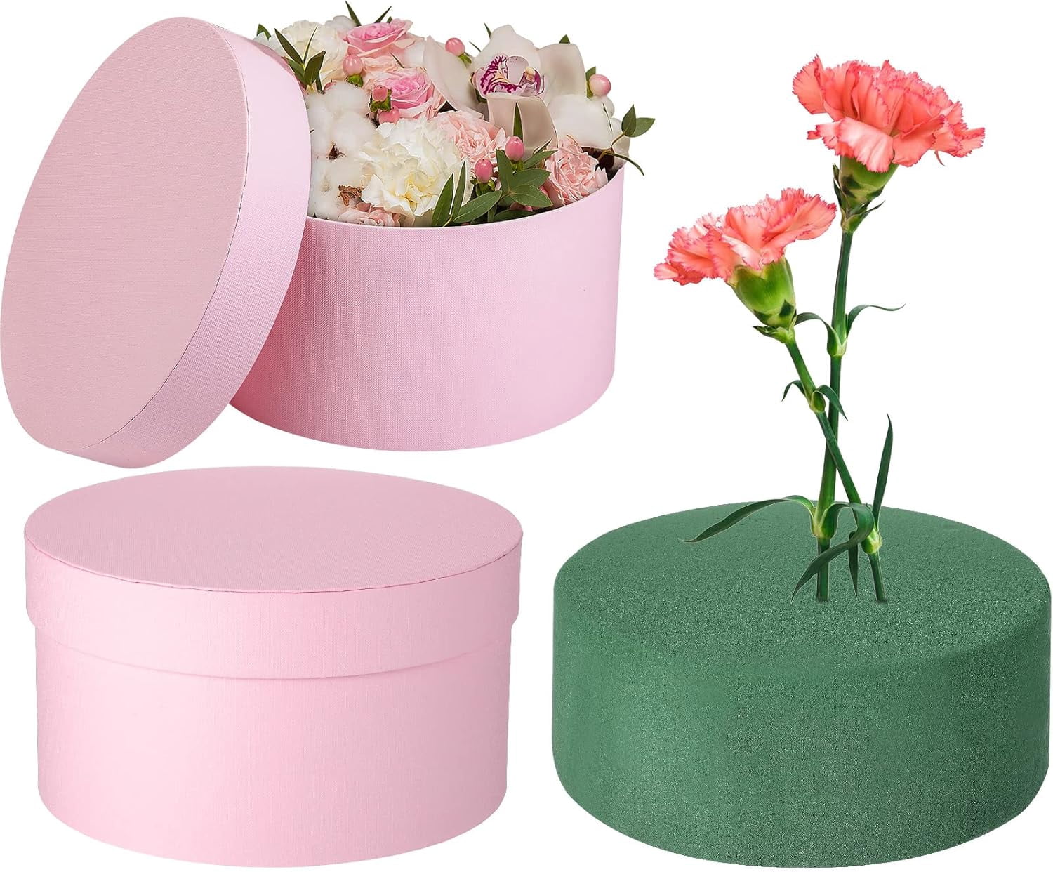 ANHXN Gift Boxes with Lids Floral Foam Set Round Boxes Flower Arrangements Supplies Round Floral Foam for Flowers for Mother's Day Bridesmaid Wedding(1 piece
）