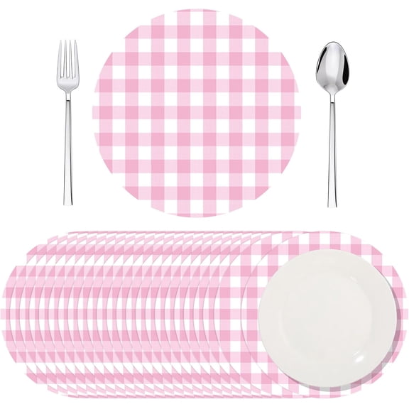 ANHXN  Gingham Disposable Paper Placemats Round Table Place Mat Summer Checkered Decorative Paper for Shower Wedding Birthday Party Dinner Table Decor