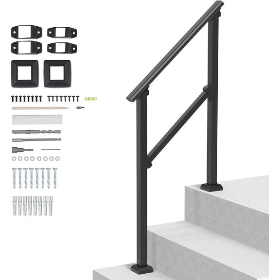 ANHXN Handrails for Outdoor Steps, Stair Hand Rail Kit, Transitional Carbon Steel Railings with Installation Kit, Stair Rails for Seniors, Concrete Steps & Porch & Deck