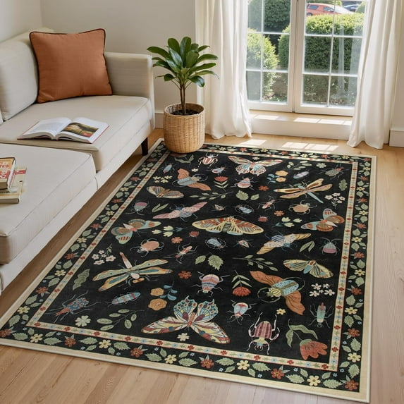 ANHXN Insect Print Area Rugs for Living Room, Soft Washable Rugs for Bedroom Ultra-Thin Non Slip Modern Rug, Stain Resistant Throw Rug Carpet for Office Dining Room