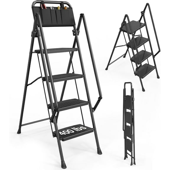 ANHXN  Ladder, Folding Step Stool with Widened Anti-Slip Pedal,Sturdy Ladder, Foldable, Lightweight, Convenient Handgrip, Multi-use for Home Kitchen Pantry Office