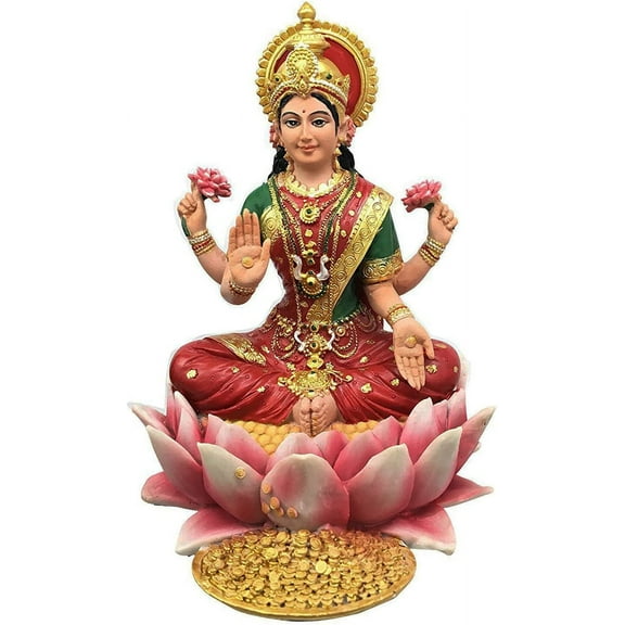 ANHXN Lakshmi Hindu Goddess on Lotus Statue Sculpture