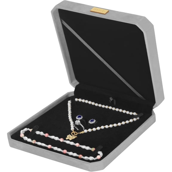 ANHXN Large Jewelry Set Gift Box, Velvet Octagonal Necklace Ring Earring Pearl Storage Holder Boxes for Wedding Anniversary,Big Pendant Necklaces Organizer Display Case for Women Girl