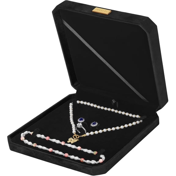 ANHXN Large Jewelry Set Gift Box, Velvet Octagonal Necklace Ring Earring Pearl Storage Holder Boxes for Wedding Anniversary,Big Pendant Necklaces Organizer Display Case for Women Girl