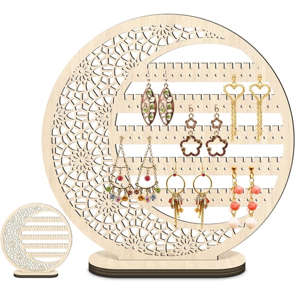 ANHXN Large Valentines Boho Wooden Earring Display Organizer Stand Gift Moon Floral Goth Earrings Stud Jewelry Holder Dangle Hanging Holder Gift for Women