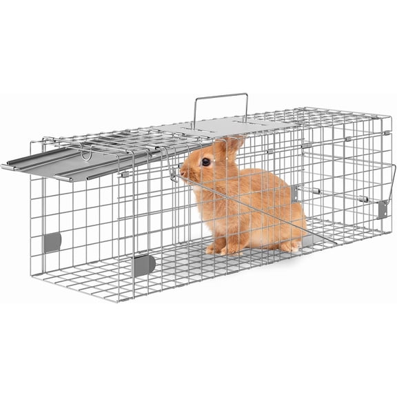 ANHXN Live Animal Cage Trap, Humane Cat Trap Galvanized Iron, Folding Small Animal Trap Cage with Handle for Rabbits, Stray Cats, Squirrels, Groundhogs and Opossums