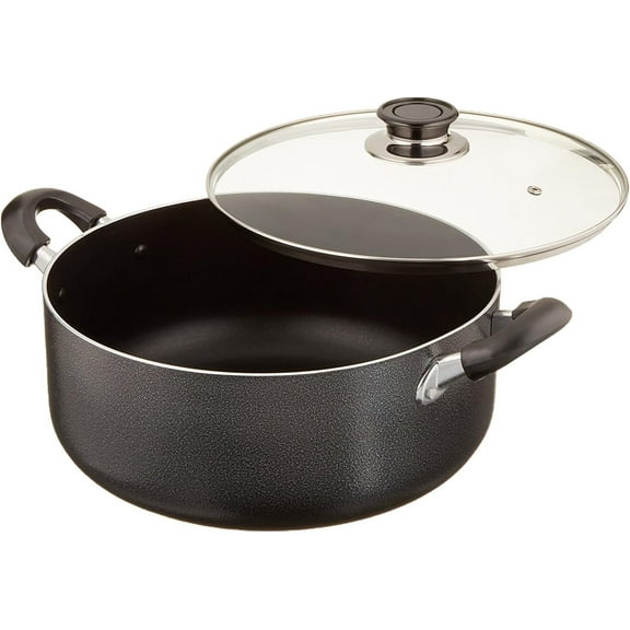 ANHXN Non-Stick Aluminum Stock Pot With Glass Lid,Black